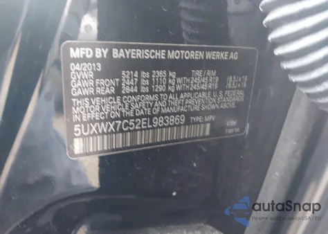 2014 BMW X3 xDrive35I из США, поврежденный, VIN 5UXWX7C52EL983869